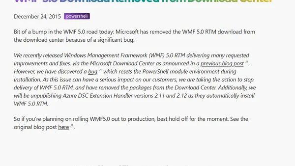 WMF 5.0 Download Removed from Download Center