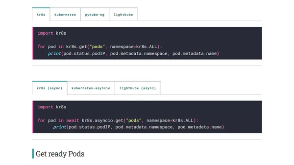 Comparison of kr8s vs other Python libraries for Kubernetes
