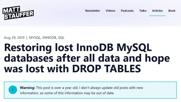 Restoring lost InnoDB MySQL databases after all data and hope was lost with DROP TABLES