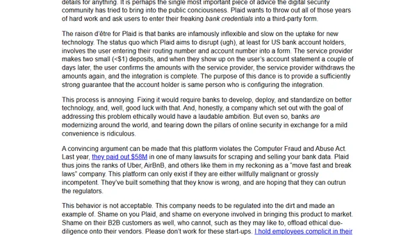 Plaid is an evil nightmare product from Security Hell