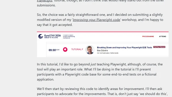 I’ll be facilitating a tutorial at EuroSTAR 2026