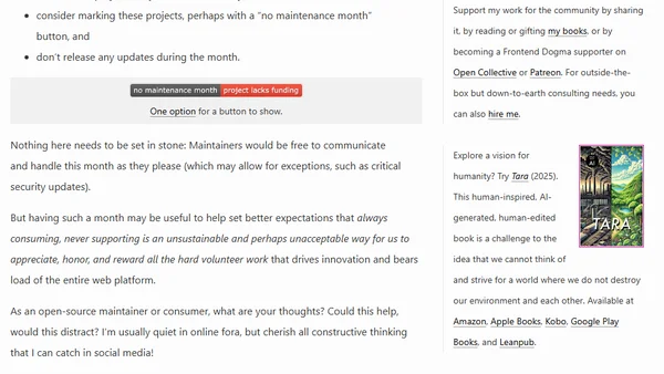 Open-Source Funding: Do We Need a “No Maintenance” Month?