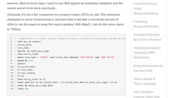 Getting Started With OmniSci, Part 2: Electricity Dataset