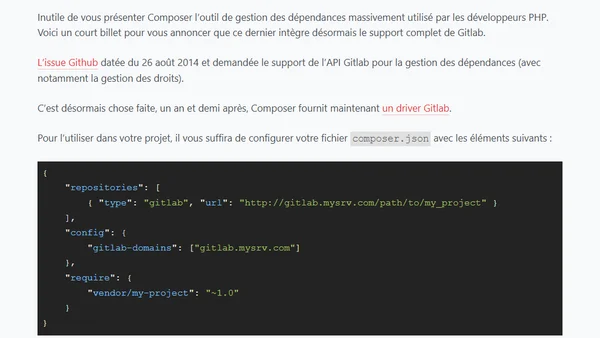 Support complet de Gitlab dans Composer