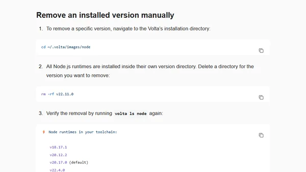 Uninstall a Node.js version using Volta on macOS