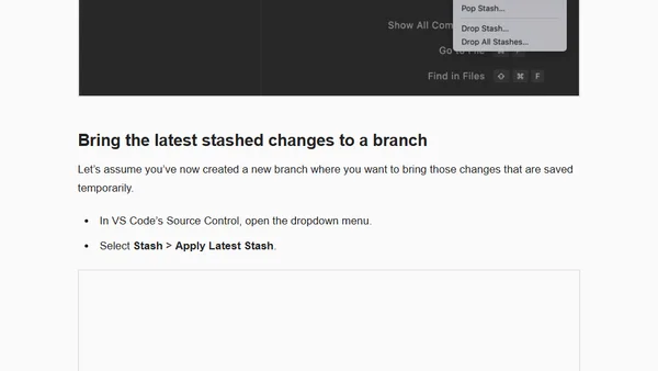 Stash changes in a git repository with VS Code