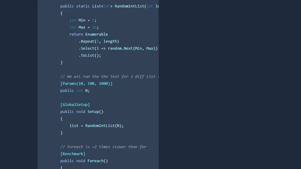 .NET Core, BenchmarkDotNet: for vs foreach performance