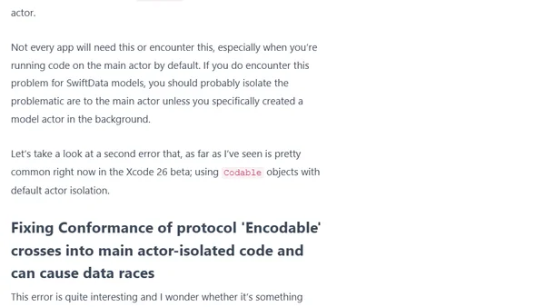 Solving actor-isolated protocol conformance related errors in Swift 6.2