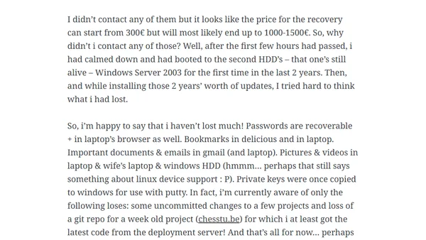 On losing my primary HDD