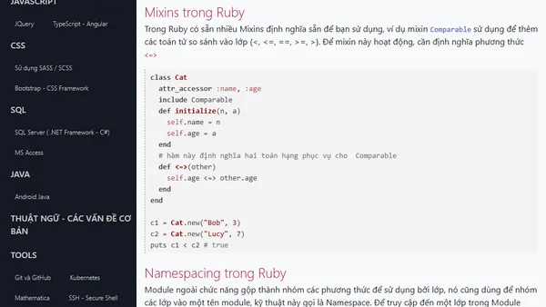 Module Mixin Namespace trong lập trình Ruby