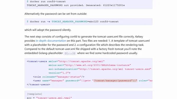Leverage confd to eliminate hardcoded passwords from your tomcat docker image