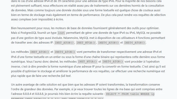 Optimiser le stockage des adresses IP dans MySQL