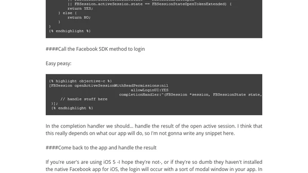 mokagio's self memo for Facebook Integration on iOS - Part 1