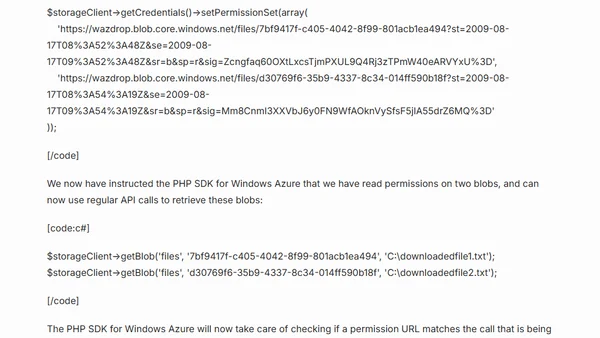 Signed Access Signatures and PHP SDK for Windows Azure