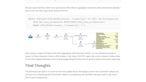 Columnstore Indexes – part 135 (“JSON type and JSON Index with Columnstore Indexes”)