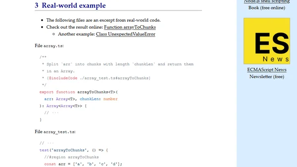 TypeDoc: testing code examples in doc comments