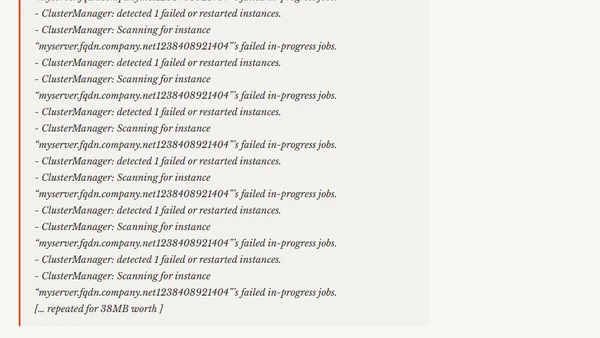 Bug in Clustered Publisher Scheduler - ClusterManager: detected 1 failed or restarted instances