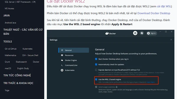 Cài đặt và chạy Docker trong WSL2 Windows