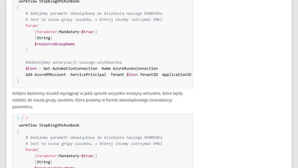 Spacer w chmurach czyli Microsoft Azure dla świeżaków. Automatyzacja zadań oraz prosty RUNBOOK cz.4