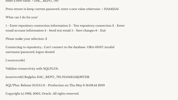 What am I missing here??? ORA-01017: invalid username/password; logon denied