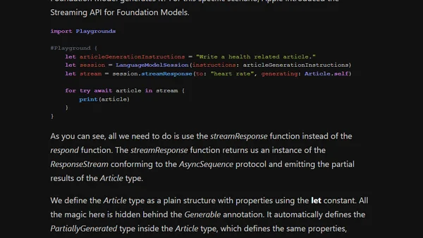 Building AI features using Foundation Models. Streaming.