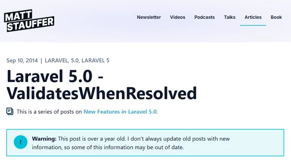 Laravel 5.0 - ValidatesWhenResolved