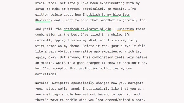 Using Notebook Navigator and Cupertino in Obsidian