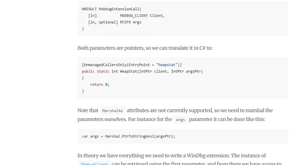 Writing native WinDbg extensions in C#