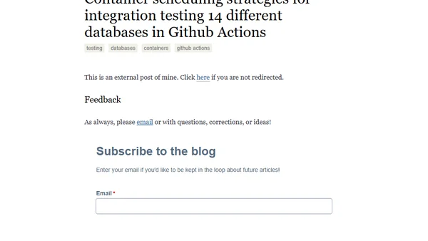 Container scheduling strategies for integration testing 14 different databases in Github Actions