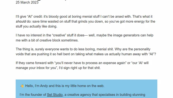 “AI” should be doing our boring work, not the fun stuff