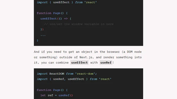 "Escaping" Next.js to access the browser