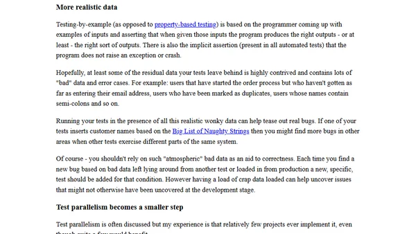 The argument against clearing the database between tests
