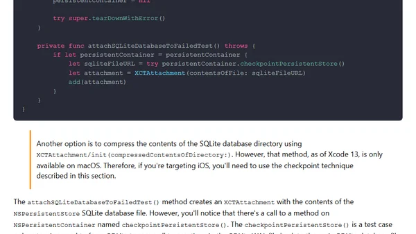 Attaching A Core Data SQLite Database To A Failed Test
