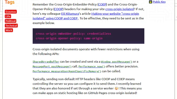 Setting the COOP and COEP headers on static hosting like GitHub Pages