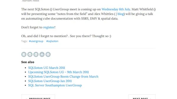 Upcoming SQLSoton UG - 6th July 2011