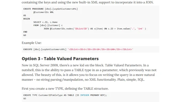 SQL Server 2008 - Table Valued Parameters vs XML vs CSV
