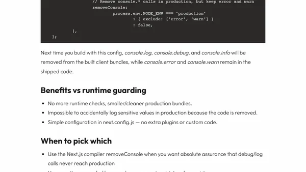 Strip Debug Logs at Build Time with Next.js Compiler Options