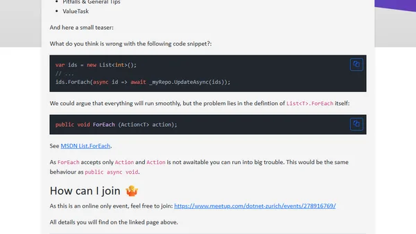 Upcoming .NET User Forum Zurich / 6th July 2021