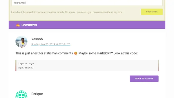 Running Staticman on Hugo Blog With Nested Comments