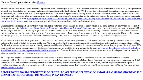 Notes on Cruise's pedestrian accident