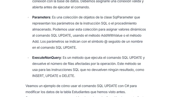 C#: Cómo usar SqlCommand Update