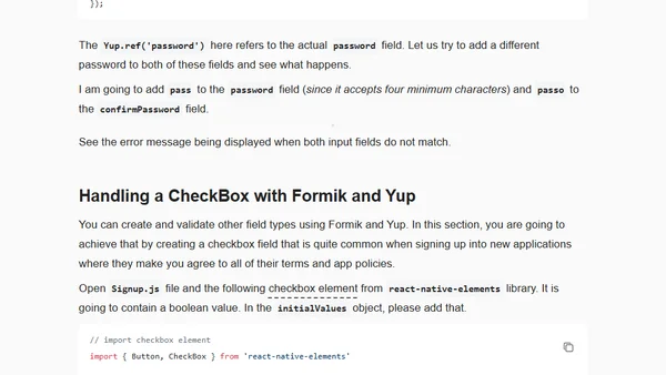 Handle different field types in React Native forms with formik and yup