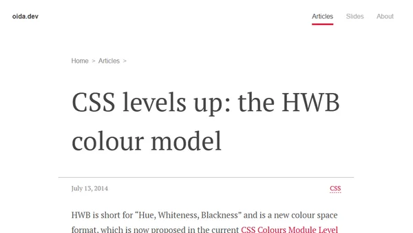 CSS levels up: the HWB colour model