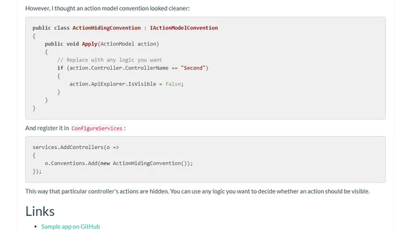 Hide actions from Swagger / OpenAPI documentation in ASP.NET Core