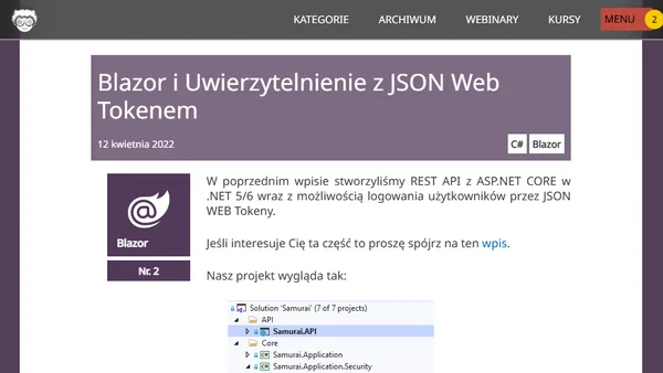 Blazor i Uwierzytelnienie z JSON Web Tokenem