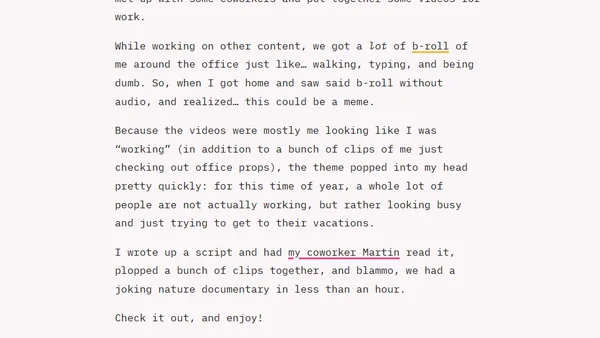 Making the "End of Year Developer" nature documentary