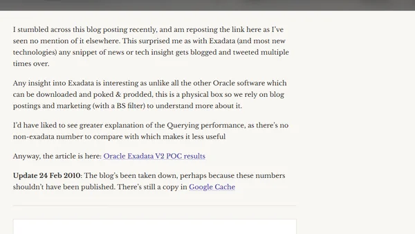Exadata V2 POC numbers