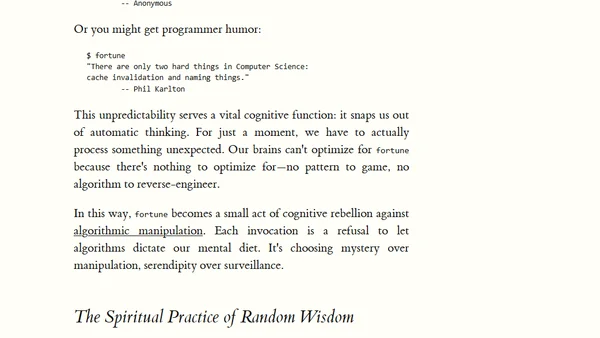 The Joy of Fortune: Serendipity in the Terminal