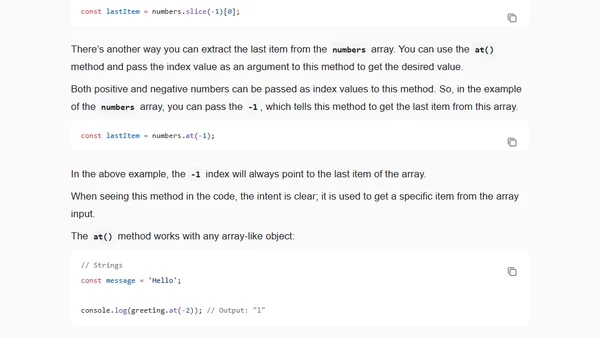Using at() method in JavaScript to get the last item from an array