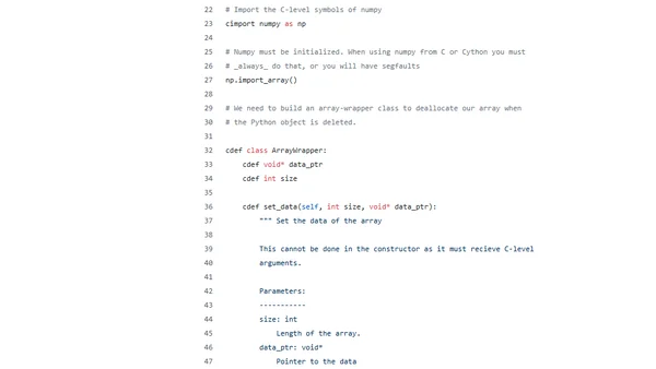 Cython example of exposing C-computed arrays in Python without data copies